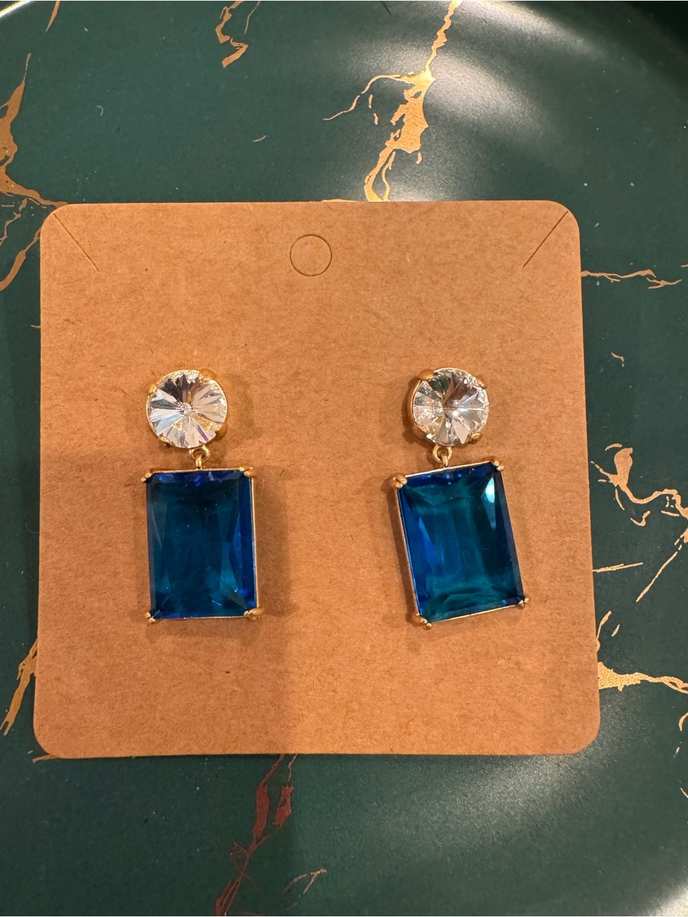 Roxanne Assoulin Gold-Tone Blue Rectangular Drop Earrings